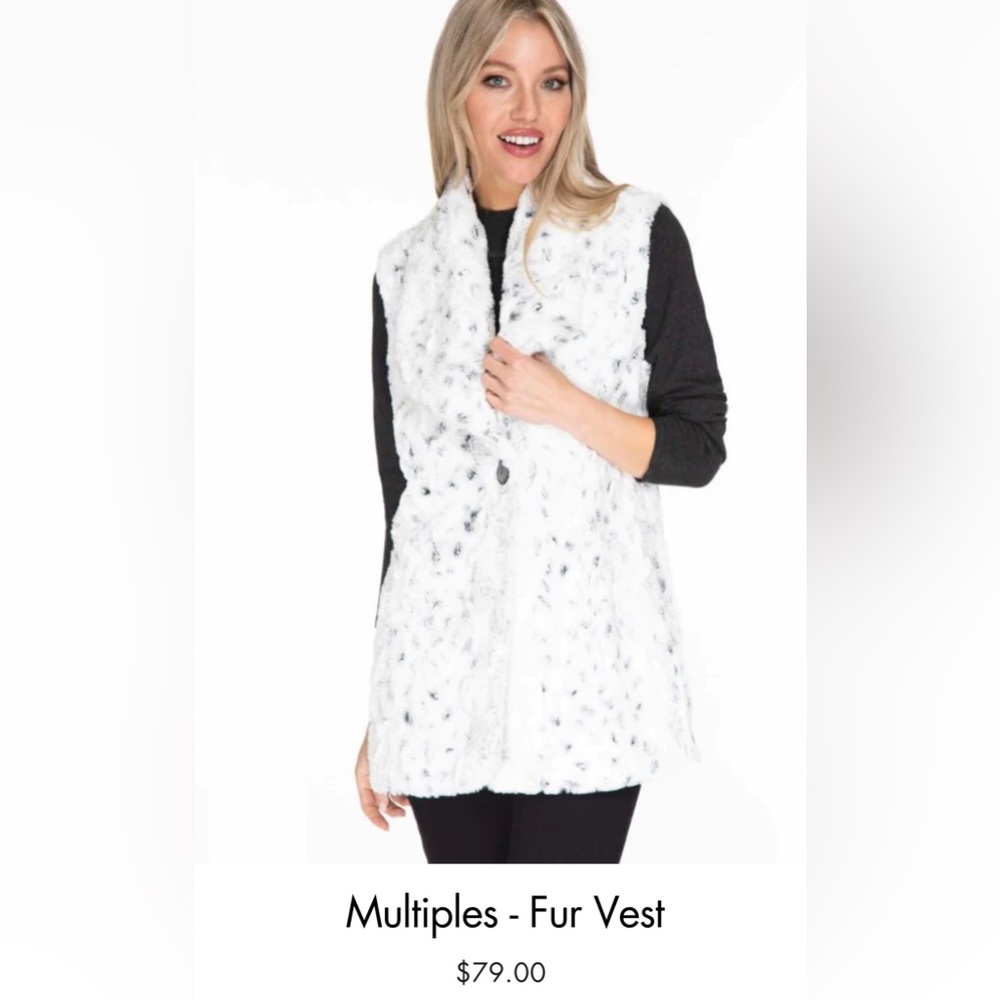 Multiples Long  white w grey faux fur vest
